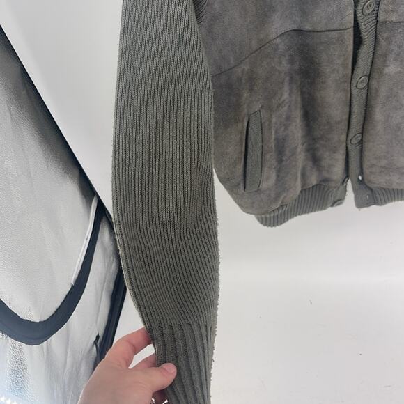 Vintage Mervyn’s leather V-neck knit sweater sleeve button up cardigan jacket L - Picture 6 of 7